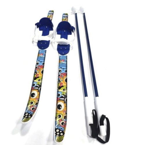 Лыжи детские Быстрики Мультяшки с палками 90/90 см крепление Цикл в сетке 6742-00