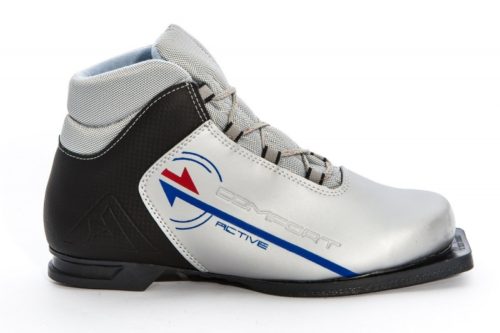 Ботинки лыжные 75 мм ACTIVE COMFORT (кожзам) СЕРЕБРО-ЧЕРНЫЙ 43 р.