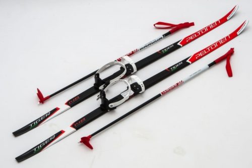 Лыжи Комплект STC 148 STEP Tiger red/black c универс. креплением "Цикл" с палками 100 см