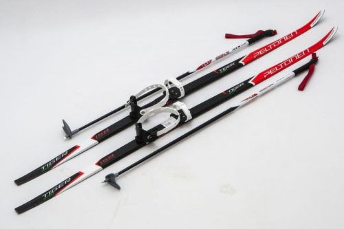 Лыжи Комплект STC 158 STEP Tiger red/black c универс. креплением "Цикл" с палками 110 см