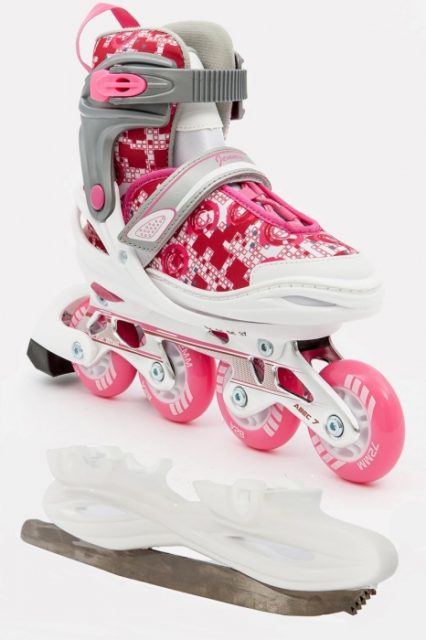 Коньки раздвижные + РОЛИКИ CALAMBUS Jenny COMBO белый/розовый р.38-41