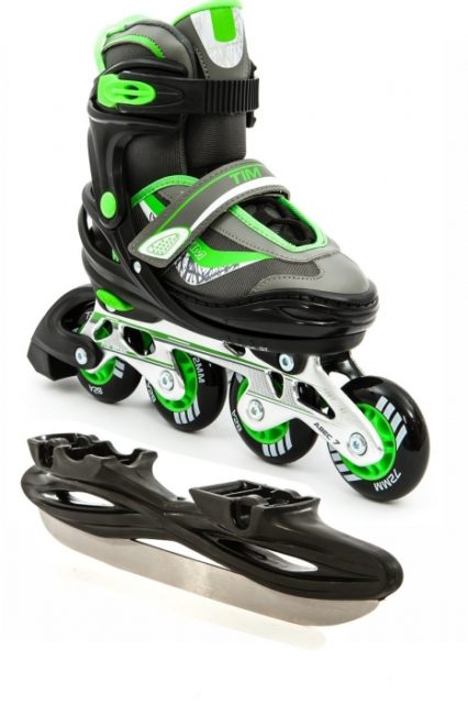 Коньки раздвижные + РОЛИКИ CALAMBUS TIM COMBO черный/зеленый р.30-33