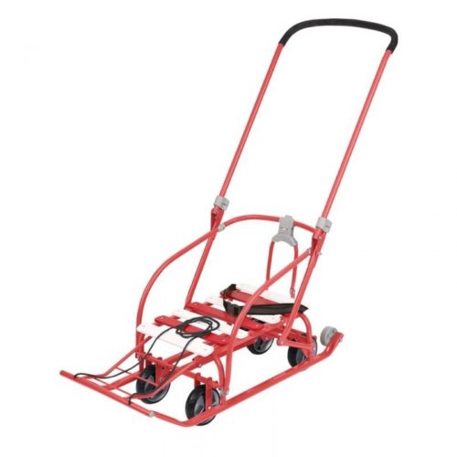 Санки детские NIKKI 3/АЛ2 (ВЫДВИЖНЫЕ КОЛЕСА) (СКЛАДНАЯ СПИНКА, СКЛАДНАЯ РУЧКА) АЛЫЙ