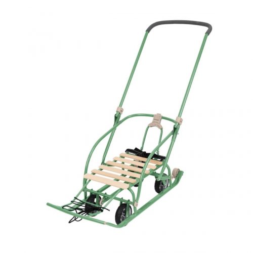 Санки детские NIKKI 3/ОЛ (ВЫДВИЖНЫЕ КОЛЕСА) (СКЛАДНАЯ СПИНКА, СКЛАДНАЯ РУЧКА) ОЛИВКОВЫЙ