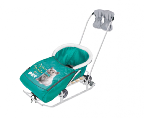 Санки детские Тимка 5 УНИВЕРСАЛ (ВЫДВИЖНЫЕ КОЛЕСА) + набор аксессуаров КОТЕНОК ИЗУМРУД