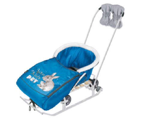 Санки детские Тимка 5 УНИВЕРСАЛ (ВЫДВИЖНЫЕ КОЛЕСА) + набор аксессуаров КРОЛИК ВАСИЛЬКОВЫЙ