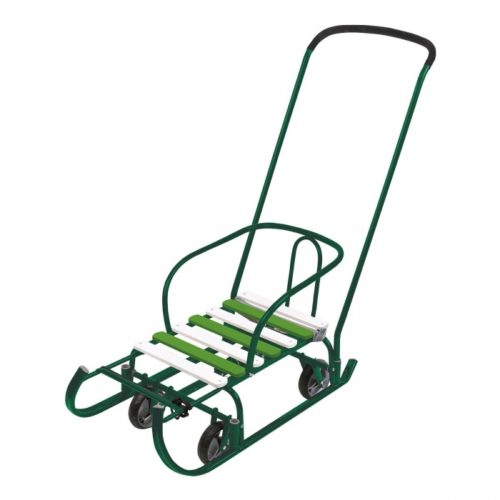 Санки детские Тимка 6 УНИВЕРСАЛ (ВЫДВИЖНЫЕ КОЛЕСА) (ШИРОКАЯ БАЗА) ЗЕЛЕНЫЙ ЛАК