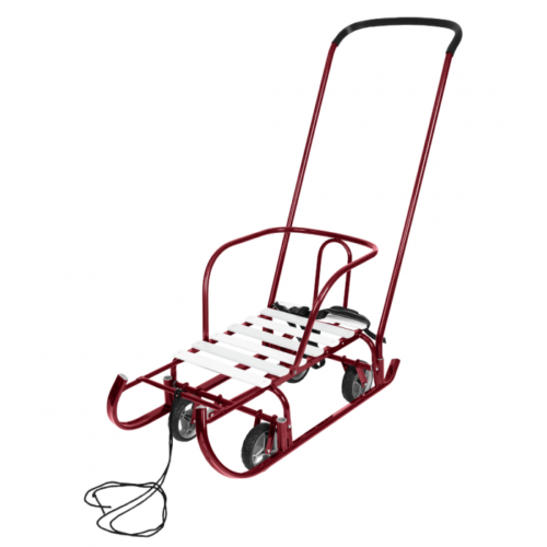 Санки детские Тимка 6 УНИВЕРСАЛ (ВЫДВИЖНЫЕ КОЛЕСА) (ШИРОКАЯ БАЗА) КРАСНЫЙ ЛАК