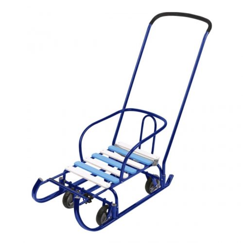 Санки детские Тимка 6 УНИВЕРСАЛ (ВЫДВИЖНЫЕ КОЛЕСА) (ШИРОКАЯ БАЗА) СИНИЙ ЛАК