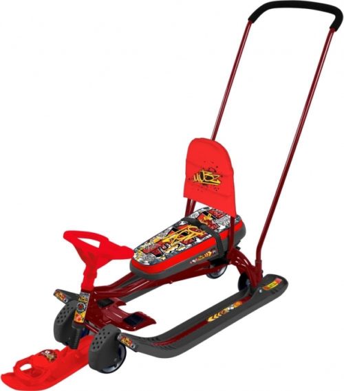 Снегокат Тимка СПОРТ 6 (ГРАФФИТИ КРАСНЫЙ NEW) рама красная ВЫДВИЖНЫЕ КОЛЕСА СО СПИНКОЙ (упак. 1 шт.)